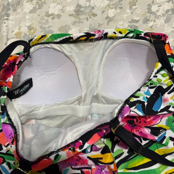 Maxine of Hollywood Floral One Piece Swimsuit Size 10 Tropical Print Peplum Swim - Picture 5 of 7